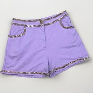NOSECRETS MILANO Lavender Metallic Chain Trim Button Shorts Front Pockets EU42